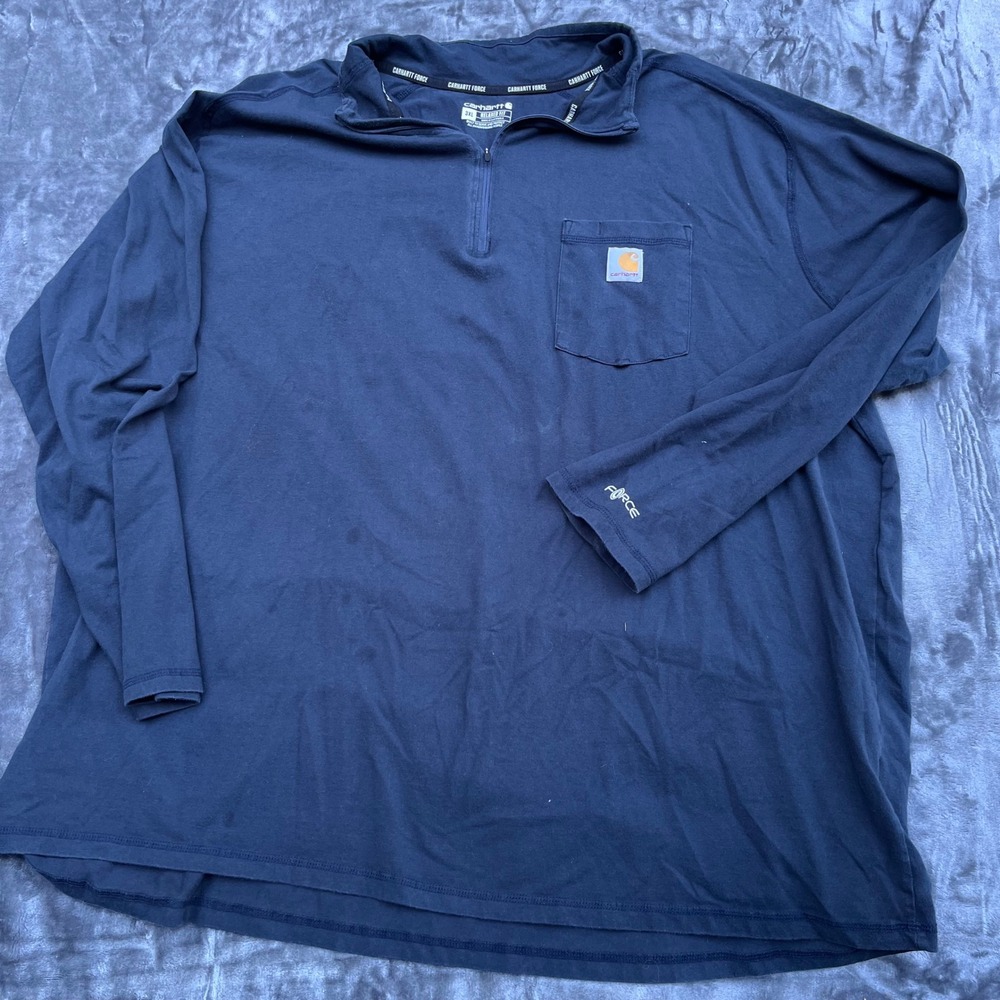 Carhartt Force Mens 3XL Navy Blue Quarter Zip Long Sleeve Pocket Work Shirt